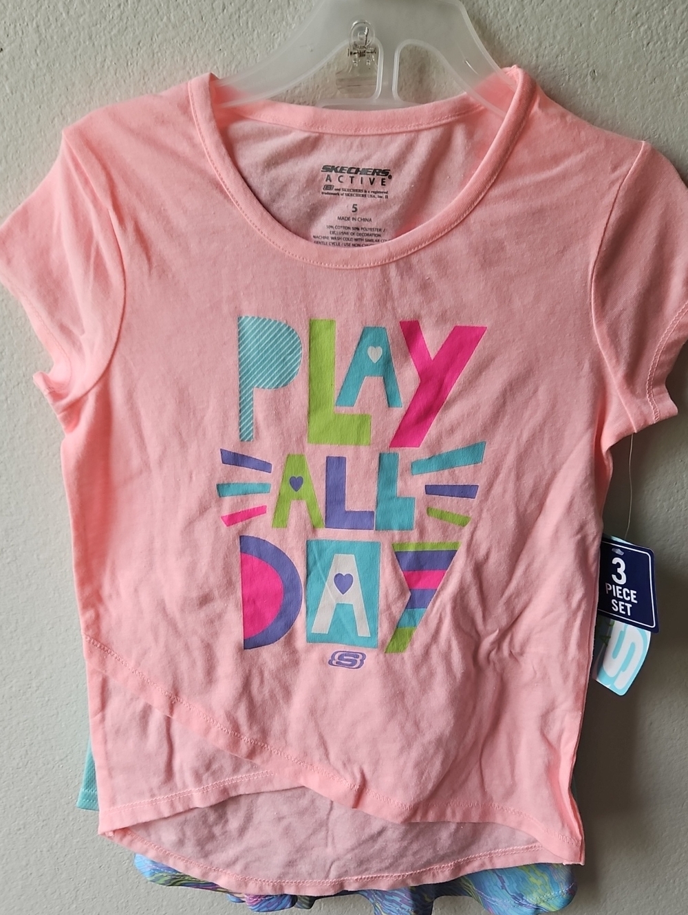 NWT Skechers Active Pink Girls 'Play All Day' Graphic 3pc Set Sz 5